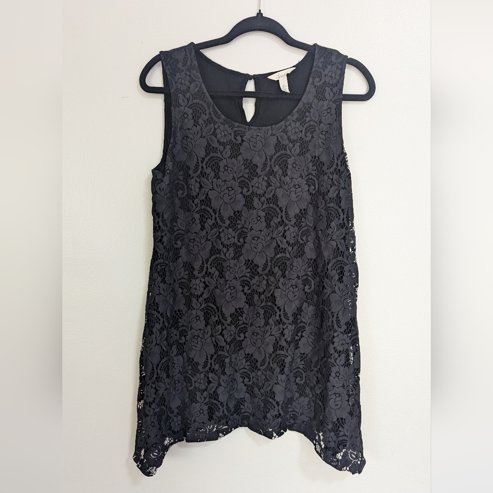 🌸 Soma Black Lace Overlay Flower Pattern Lined Sleeveless Tank Blouse Medium